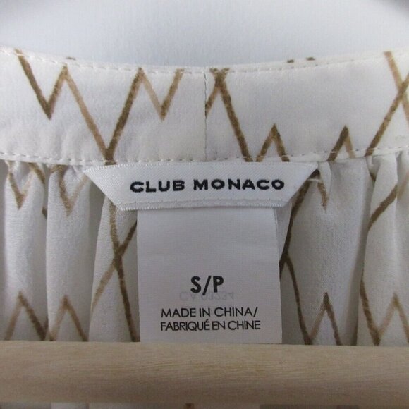 Club Monaco Printed Silk Blouse Women's Top S Button Up Popover Sleeve White 92 - Picture 3 of 11